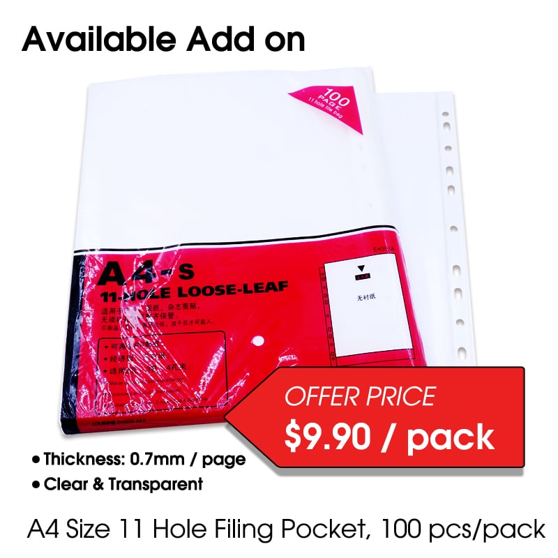 1x11 Hole Filing Pocket File (A4 Size 100pcs/Pack)