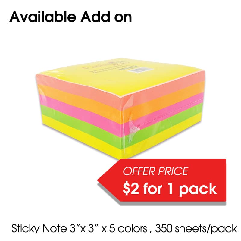 1x Sticky Note 3x3inchx5colors [350 sheets/pack]